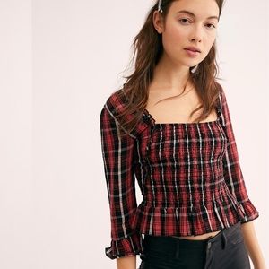 Free People Nicole Plaid Smocked Top